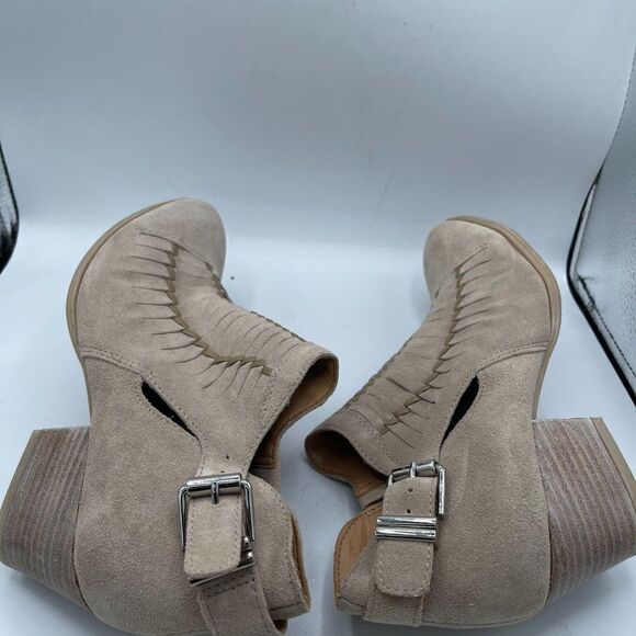 Franco Sarto Tan Leather Heeled Buckled Ankle Booties 6 - Picture 8 of 11